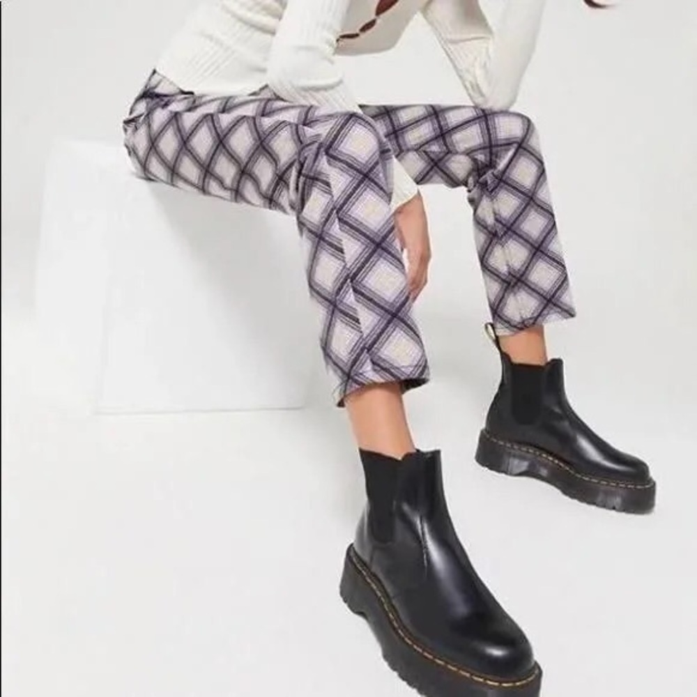Urban Outfitters BDG Purple Plaid High Rise Slim Straight Crop Jeans Size 28 6 S